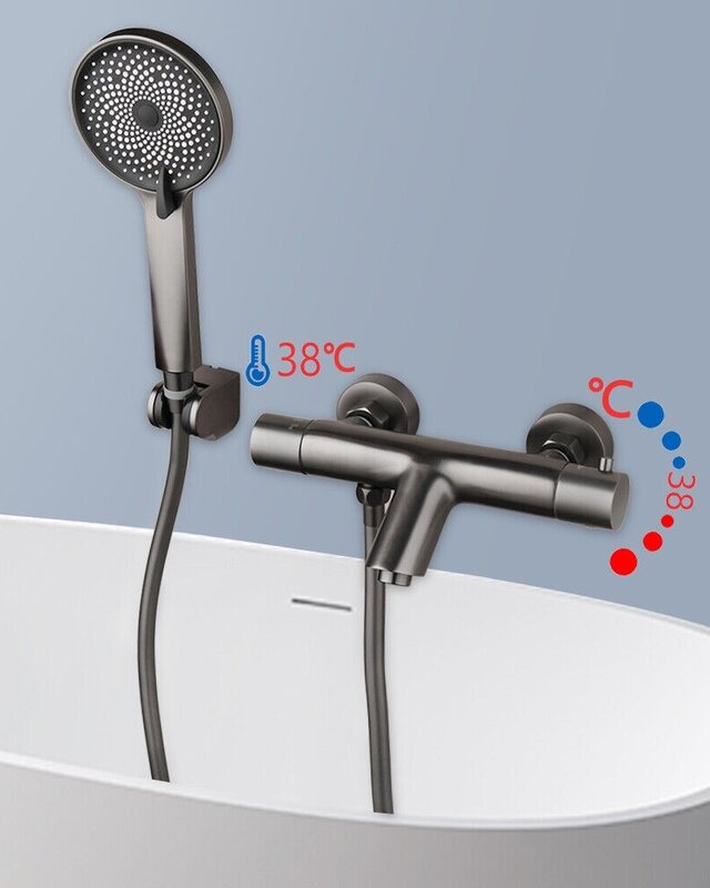 Rene Houtman Thermostatische Badkraan met 3 Standen Handdouche | Gun Metal