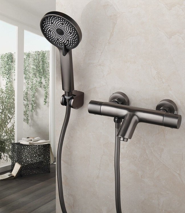 Rene Houtman Thermostatische Badkraan met 3 Standen Handdouche | Gun Metal