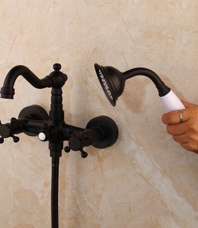 Rene Houtman Landelijke Zwarte Muurkraan Incl. Handdouche