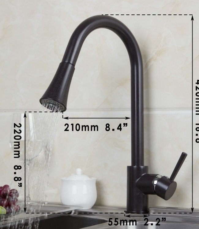 Rene Houtman Donkere Keukenkraan met Uittrekbare Sproeikop