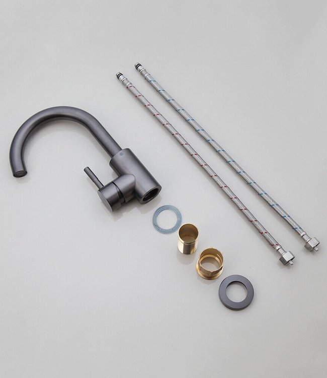 Rene Houtman Wastafelkraan met Draaibare Hals | Gun Metal