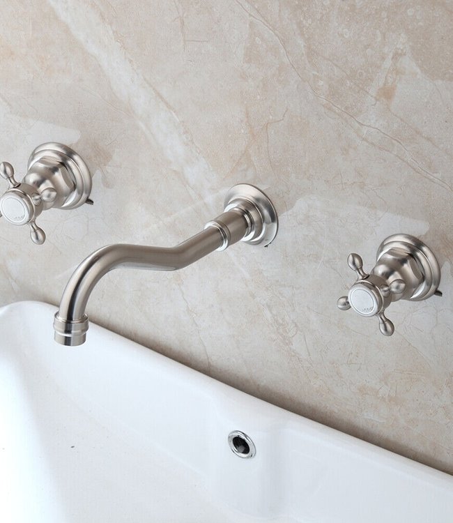 Rene Houtman 3-delige Inbouw Muurkraan | Mengkraan | Geborsteld Nikkel