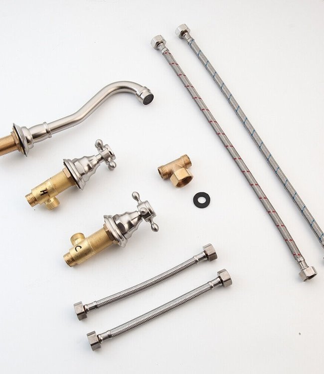 Rene Houtman 3-delige Inbouw Muurkraan | Mengkraan | Geborsteld Nikkel