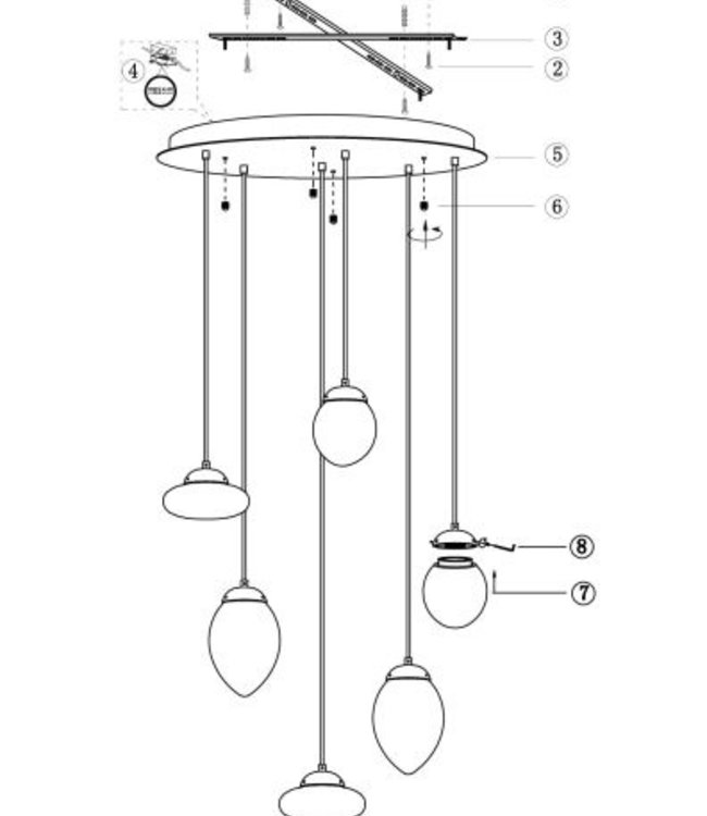 Frezoli Vetroso Hanglamp met 6 Kappen | Smoke Glass | Mat Zwart