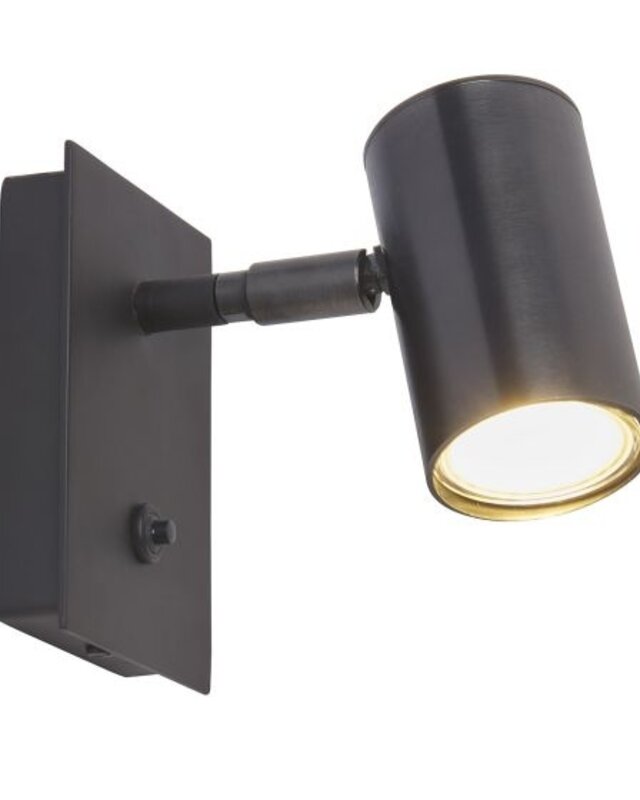 Frezoli Tubino Muurlamp met Zwart/Bruine Kap | Mat Zwart