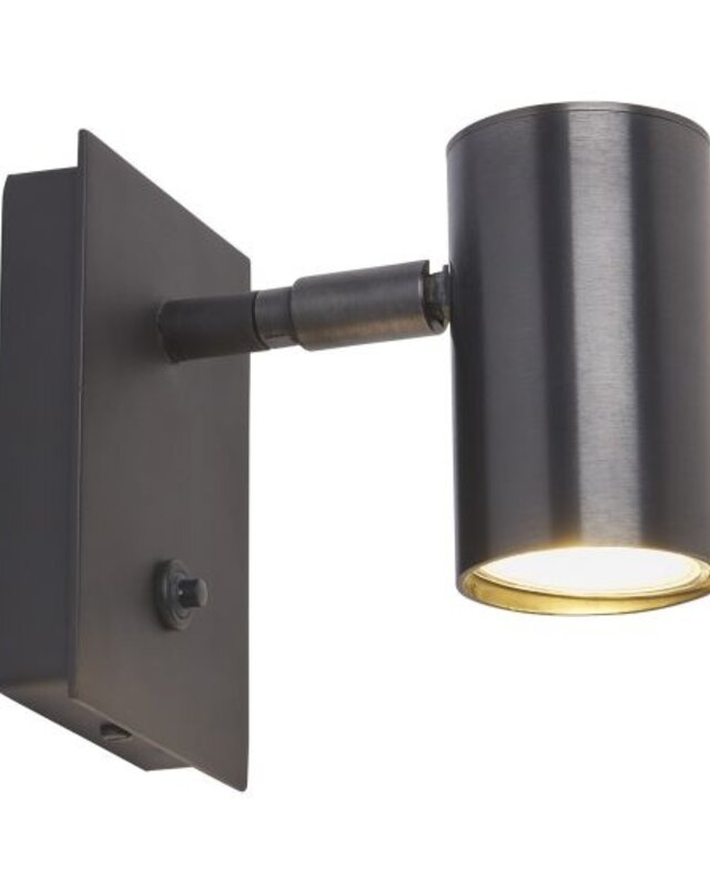 Frezoli Tubino Muurlamp met Zwart/Bruine Kap | Mat Zwart