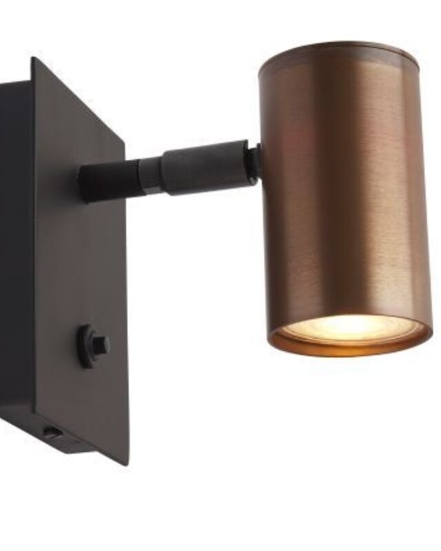 Frezoli Tubino Muurlamp met Koperen Kap | Mat Zwart