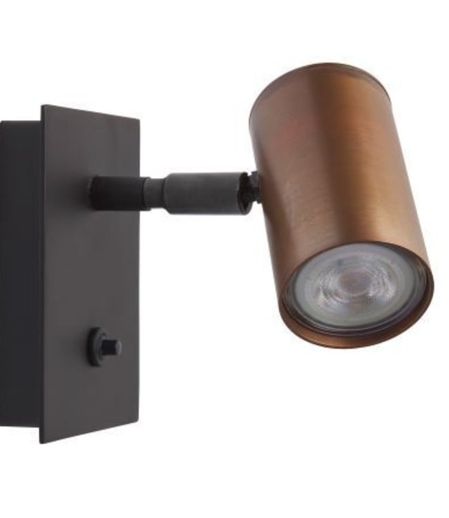 Frezoli Tubino Muurlamp met Koperen Kap | Mat Zwart