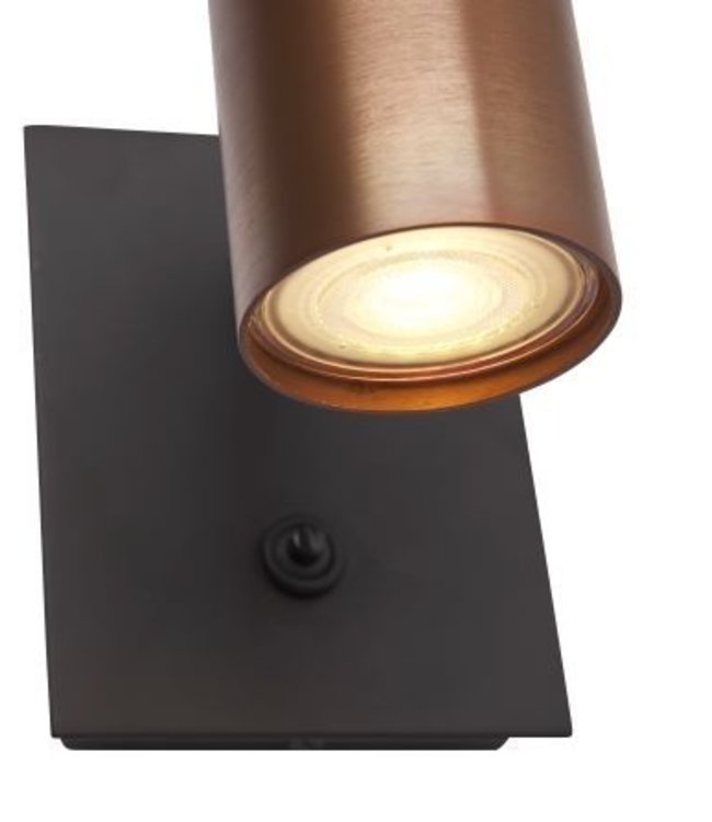 Frezoli Tubino Muurlamp met Koperen Kap | Mat Zwart