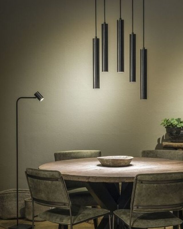 Frezoli Tubino Vloerlamp met Zwart/Bruine Kap | Mat Zwart