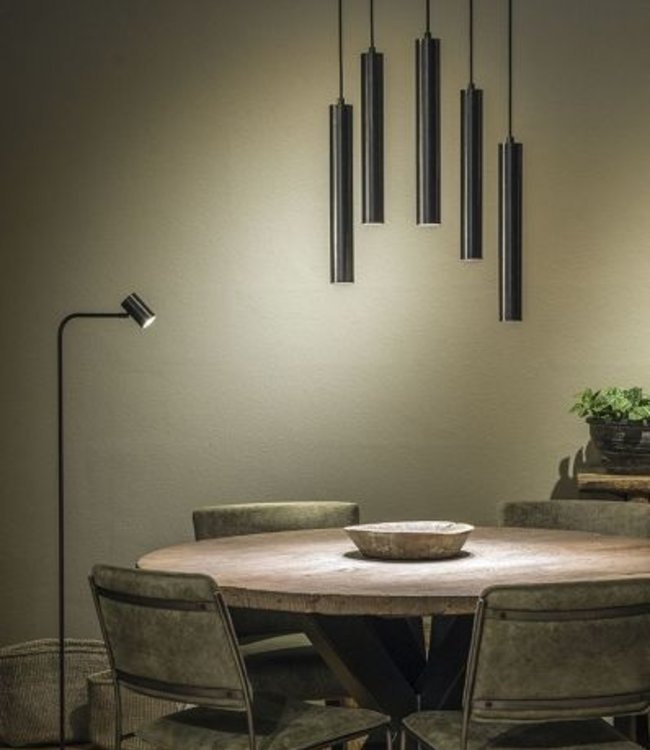 Frezoli Tubino Vloerlamp met Zwart/Bruine Kap | Mat Zwart