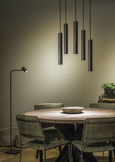 Frezoli Tubino Vloerlamp met Zwart/Bruine Kap | Mat Zwart