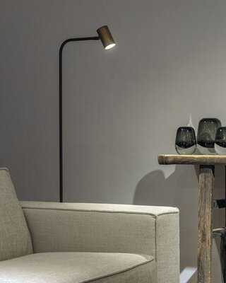 Frezoli Tubino Vloerlamp met Koperen Kap | Mat Zwart