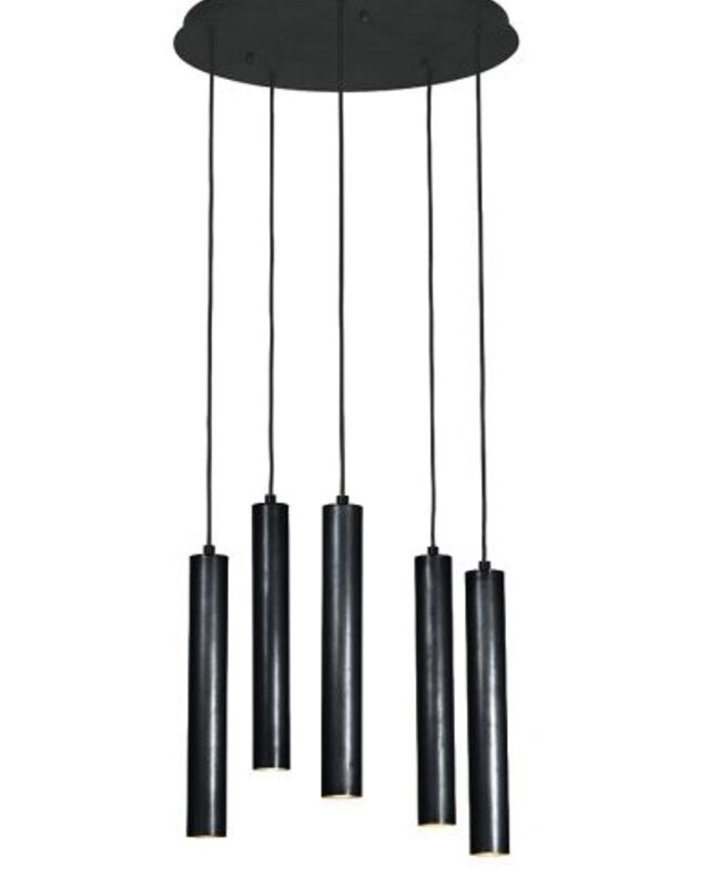 Frezoli Tubino Hanglamp met 5 Buizen | Zwart/Bruine Finish