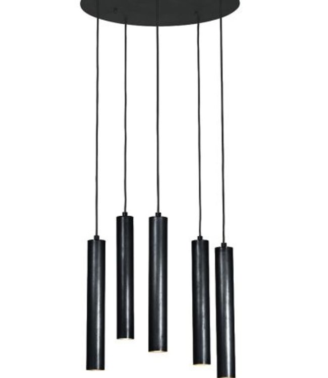 Frezoli Tubino Hanglamp met 5 Buizen | Zwart/Bruine Finish