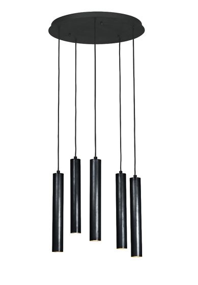 Frezoli Tubino Hanglamp met 5 Buizen | Zwart/Bruine Finish