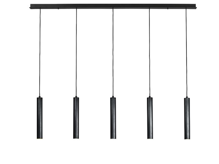 Frezoli Tubino Hanglamp met 5 Zwarte Buizen | Zwart/Bruin