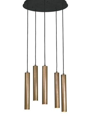Frezoli Tubino Hanglamp met 5 koperen buizen | Mat Zwart