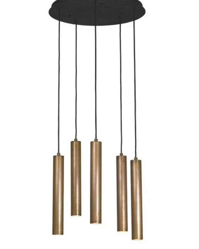 Frezoli Tubino Hanglamp met 5 koperen buizen | Mat Zwart
