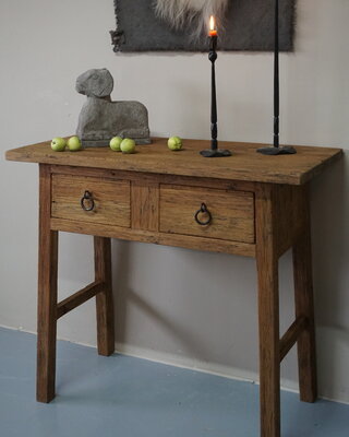 Rene Houtman Wandtafel Muurtafel Naturel 2 lades H90 cm