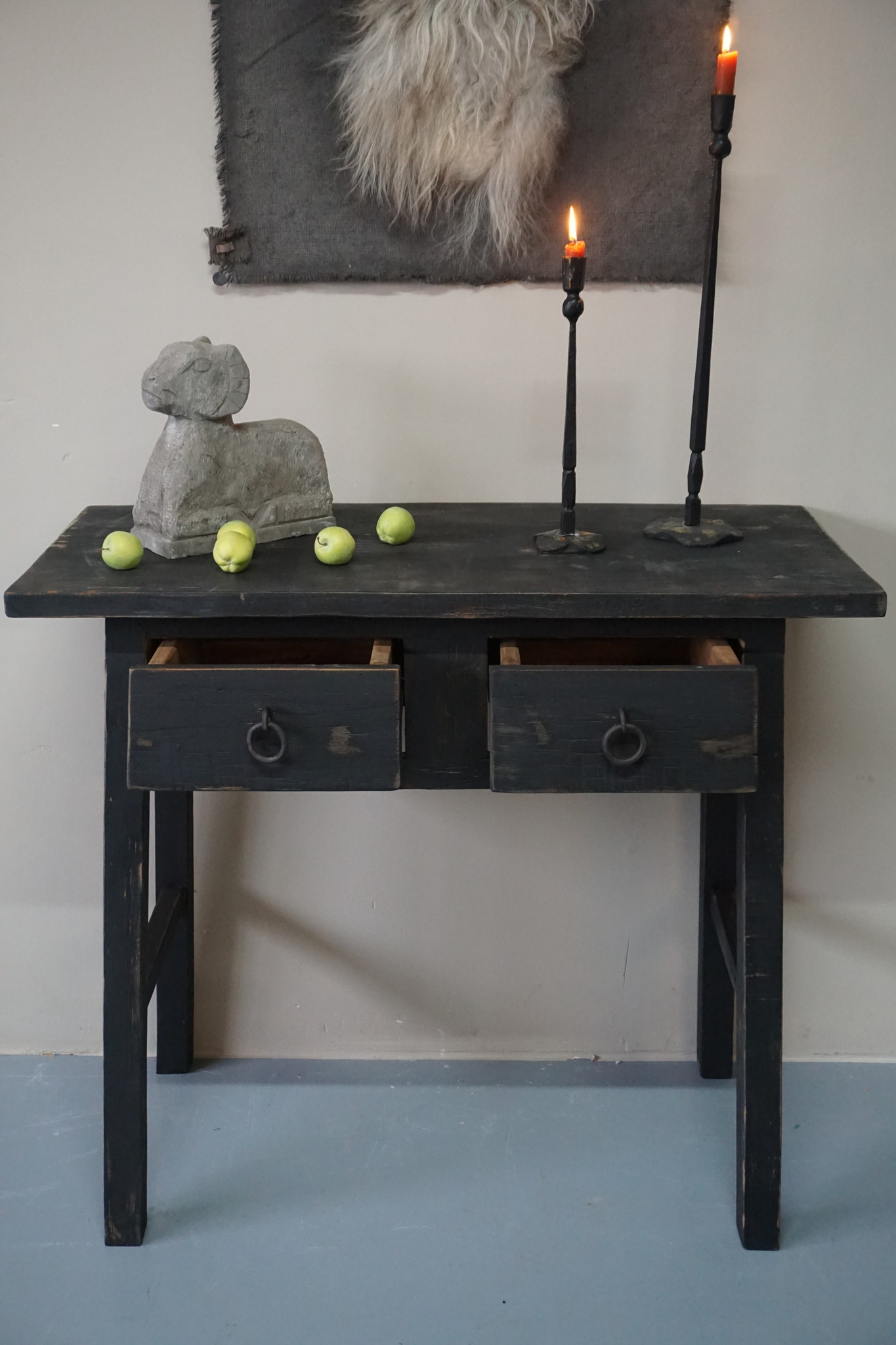 Rene Houtman Wandtafel Muurtafel Zwart 2 lades H90 cm