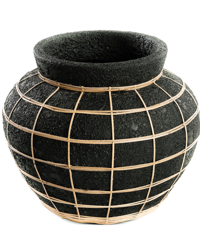 Bazar Bizar Belly Vaas - Beton  Zwart Naturel - L | H27 x B33 cm