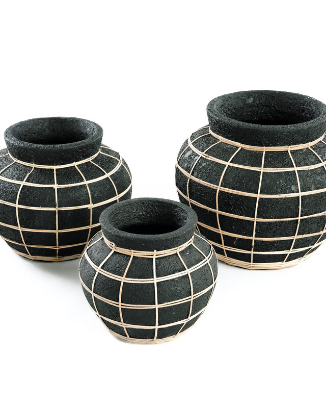 Bazar Bizar Belly Vaas - Beton Zwart Naturel - M | H23 x B29 cm