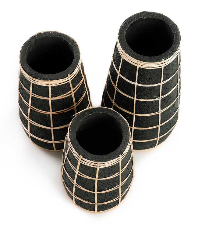 Bazar Bizar De Cutie Vaas - Zwart Naturel - M | H26 x B14 cm