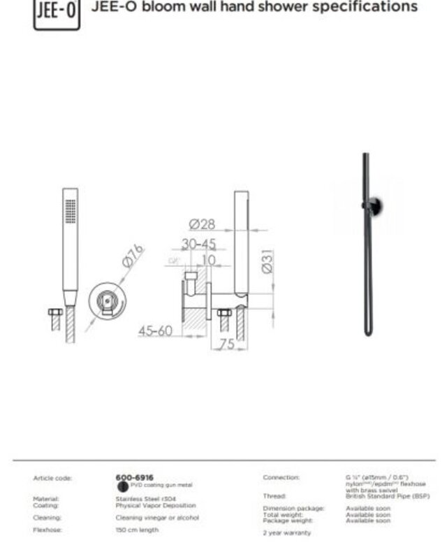 JEE-O Bloom Wand Handdouche | Gun Metal | Incl. houder
