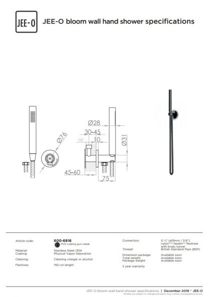 JEE-O Bloom Wand Handdouche | Gun Metal | Incl. houder