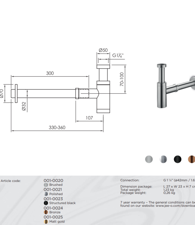 JEE-O JEE-O Wastafel sifon | Verkrijgbaar in verschillende kleuren