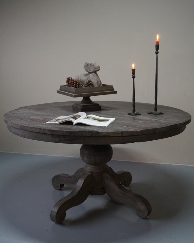 Rene Houtman Eetkamertafel Rond Hout - Vergrijsd - D147 x H79