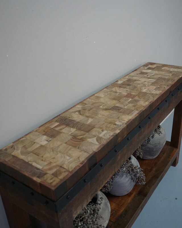 Rene Houtman Hakblok Tafeltje Oud Teak - H77 x B130 x D30 cm