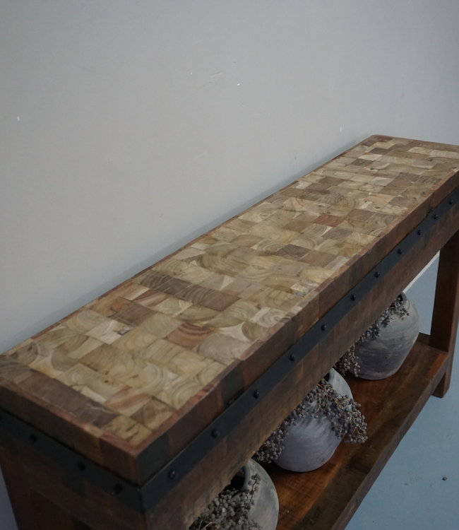 Rene Houtman Hakblok Tafeltje Oud Teak - H77 x B130 x D30 cm