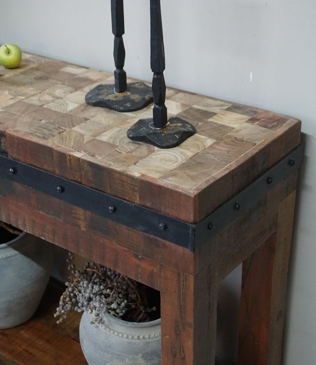 Rene Houtman Hakblok Tafeltje Oud Teak - H77 x B130 x D30 cm