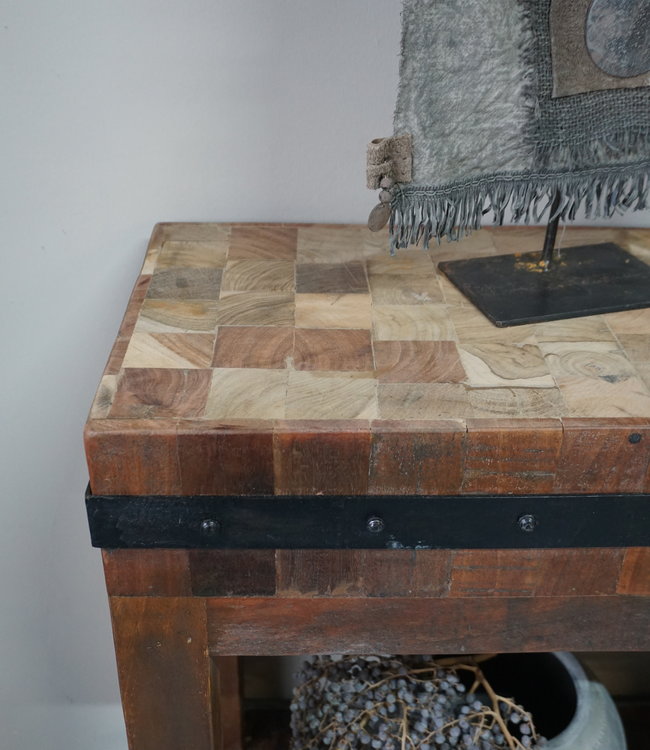 Rene Houtman Hakblok Tafeltje Oud Teak - H77 x B130 x D30 cm
