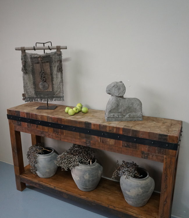 Rene Houtman Hakblok Tafeltje Oud Teak - H77 x B130 x D30 cm