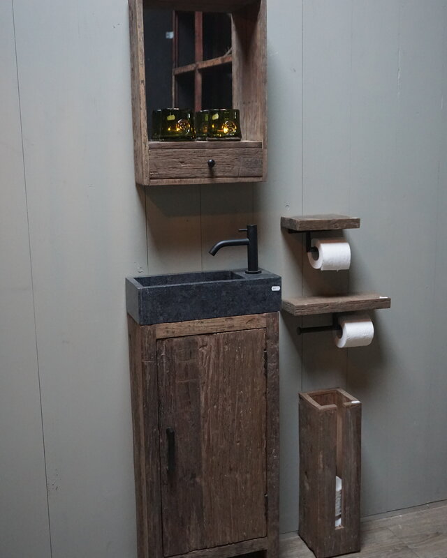 Rene Houtman Toiletmeubel Oud Hout - Unique - Fontein Graniet