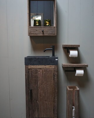 Rene Houtman Toiletmeubel Oud Hout - Unique - Fontein Graniet