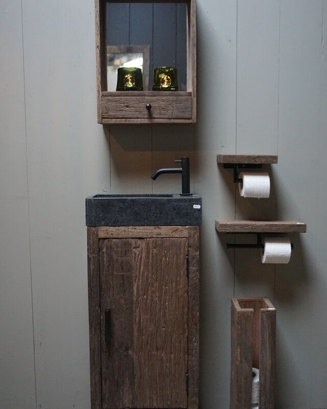 Rene Houtman Toiletmeubel Oud Hout - Unique - Fontein Graniet
