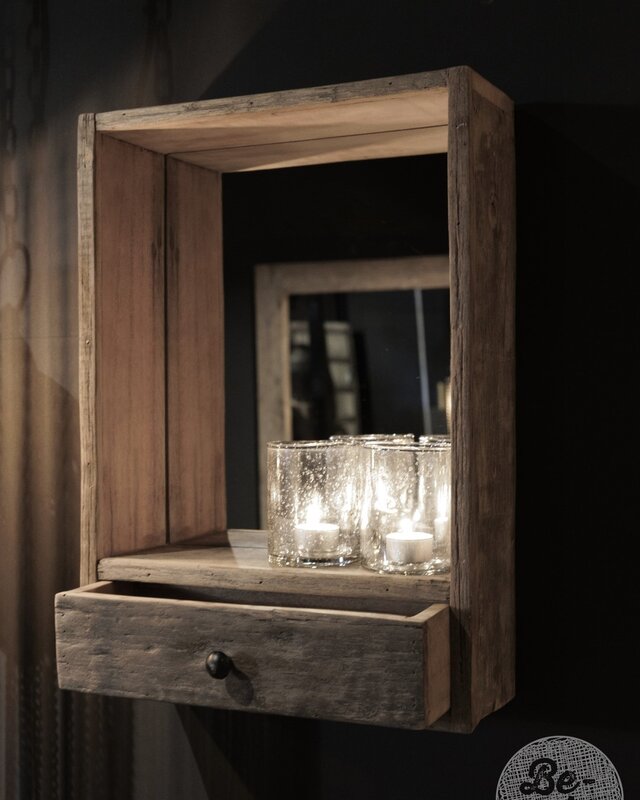 Be-Uniq Spiegel Unique - Oud Hout - 1 Lade - H50 x B35 x D12