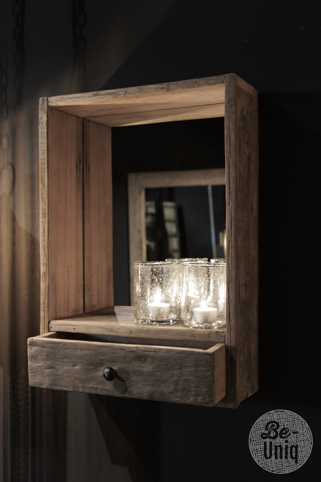 Be-Uniq Spiegel Unique - Oud Hout - 1 Lade - H50 x B35 x D12