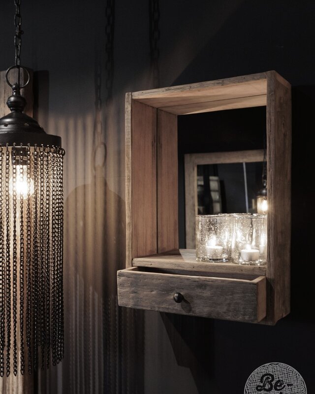 Be-Uniq Spiegel Unique - Oud Hout - 1 Lade - H50 x B35 x D12
