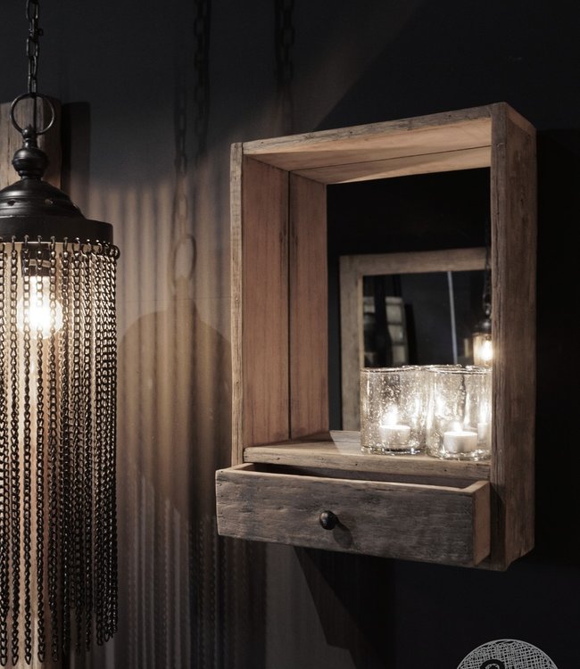 Be-Uniq Spiegel Unique - Oud Hout - 1 Lade - H50 x B35 x D12