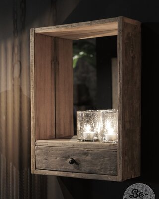 Be-Uniq Spiegel Unique - Oud Hout - 1 Lade - H50 x B35 x D12