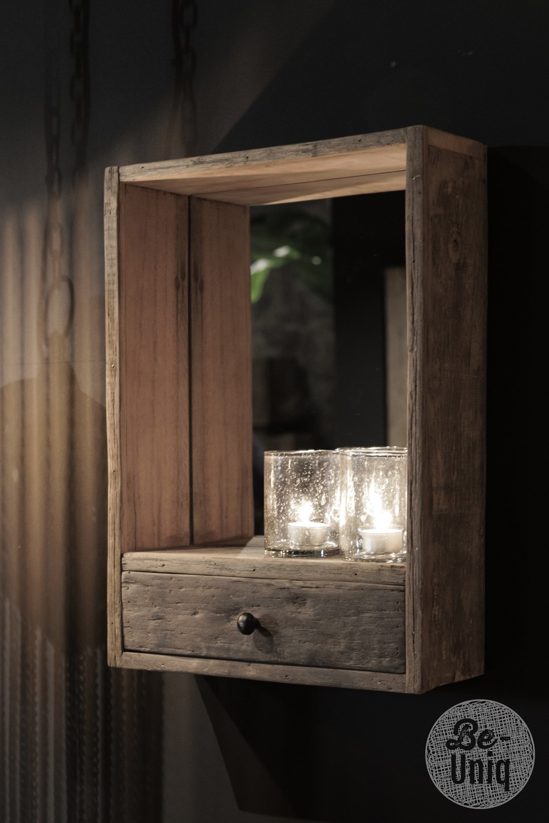 Be-Uniq Spiegel Unique - Oud Hout - 1 Lade - H50 x B35 x D12
