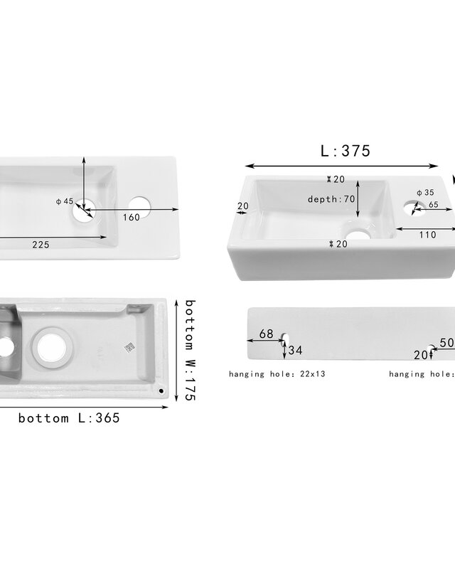 Differnz Fontein Keramiek | Rechts | Wit | 37.5 x 18.5 x 9 cm