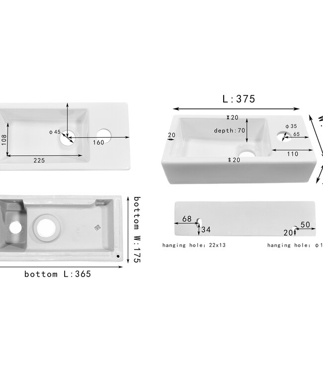 Differnz Fontein Keramiek | Rechts | Wit | 37.5 x 18.5 x 9 cm