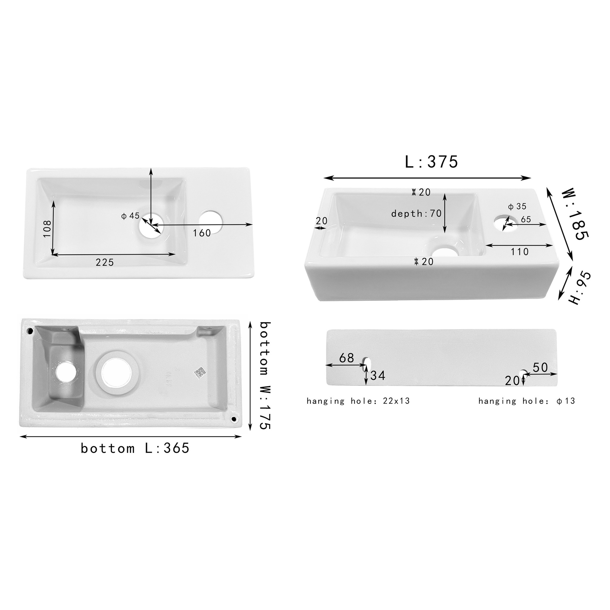 Differnz Fontein Keramiek | Rechts | Wit | 37.5 x 18.5 x 9 cm