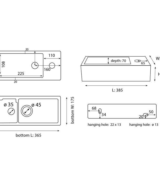 Differnz Fontein Keramiek | Rechts | Wit | 37.5 x 18.5 x 9 cm
